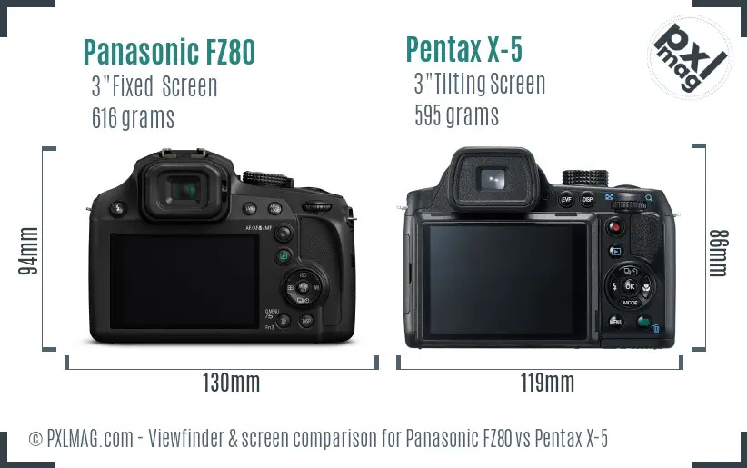 Panasonic FZ80 vs Pentax X-5 Screen and Viewfinder comparison