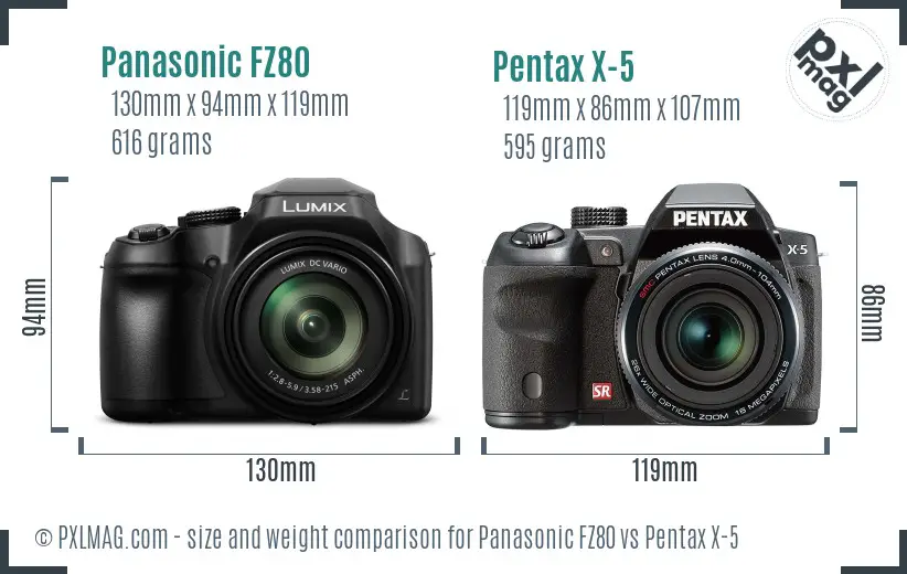 Panasonic FZ80 vs Pentax X-5 size comparison