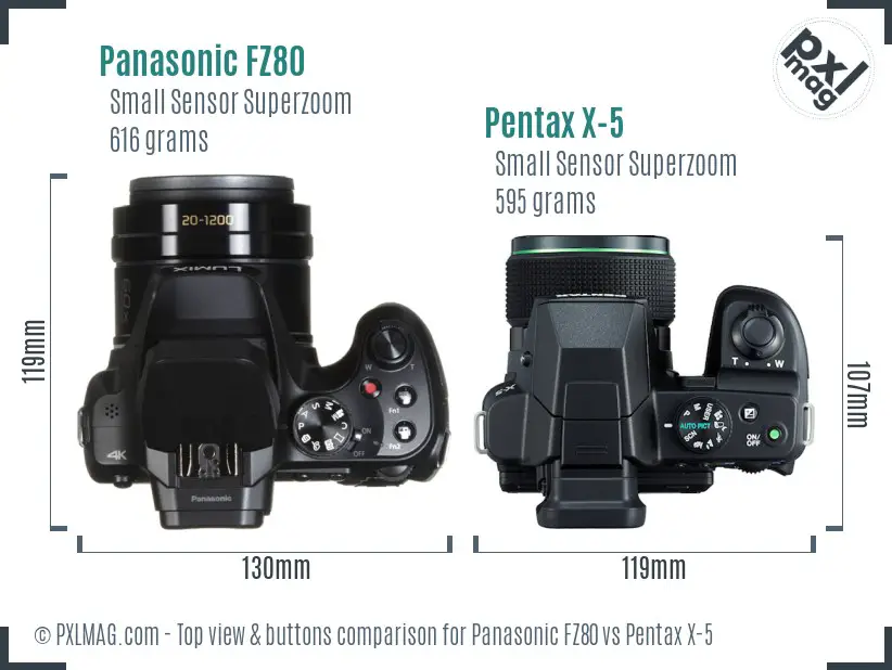 Panasonic FZ80 vs Pentax X-5 top view buttons comparison