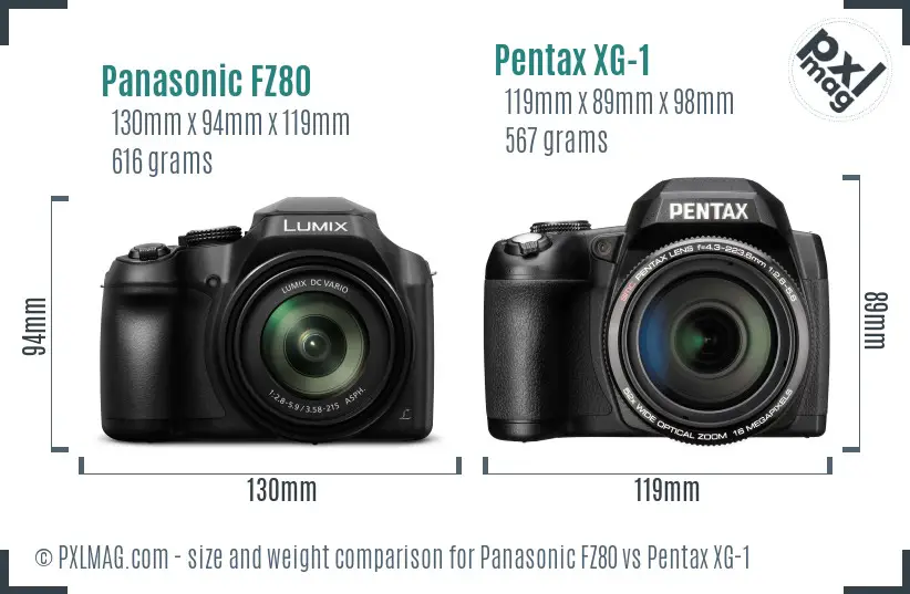 Panasonic FZ80 vs Pentax XG-1 size comparison