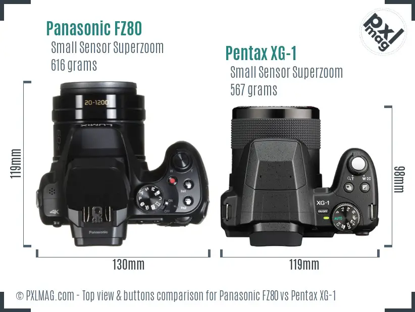 Panasonic FZ80 vs Pentax XG-1 top view buttons comparison