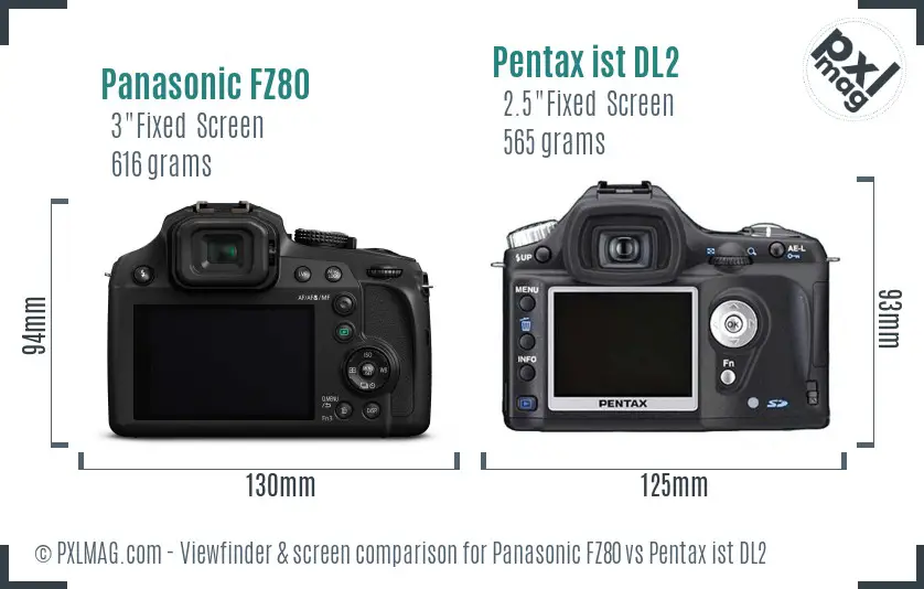 Panasonic FZ80 vs Pentax ist DL2 Screen and Viewfinder comparison