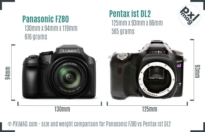 Panasonic FZ80 vs Pentax ist DL2 size comparison