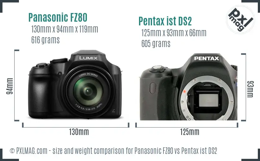 Panasonic FZ80 vs Pentax ist DS2 size comparison
