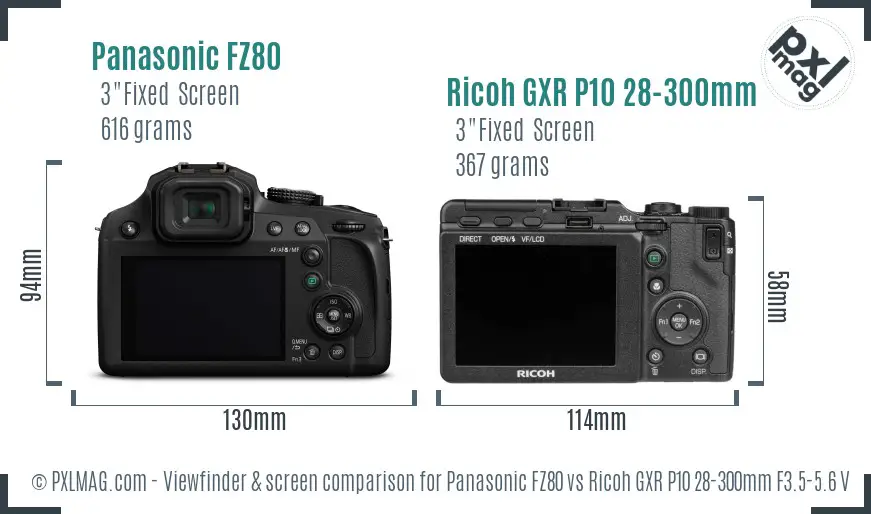 Panasonic FZ80 vs Ricoh GXR P10 28-300mm F3.5-5.6 VC Screen and Viewfinder comparison
