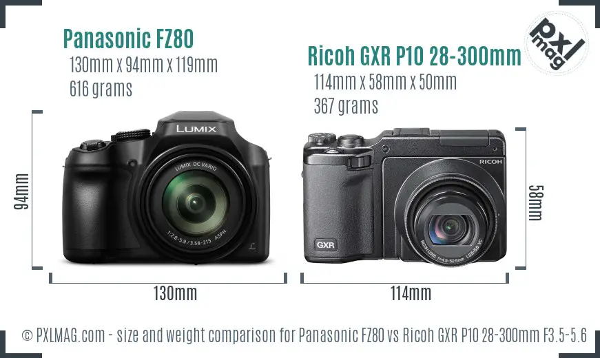 Panasonic FZ80 vs Ricoh GXR P10 28-300mm F3.5-5.6 VC size comparison
