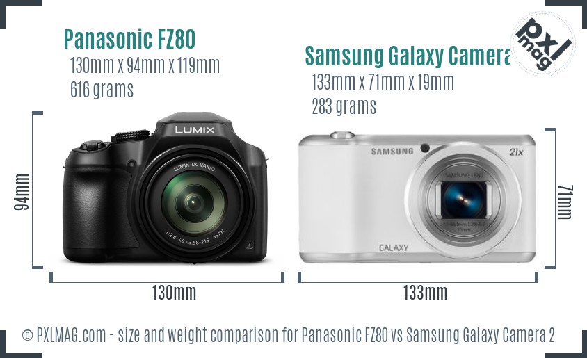 Panasonic FZ80 vs Samsung Galaxy Camera 2 size comparison Panasonic FZ80 vs Samsung Galaxy Camera 2 size comparison