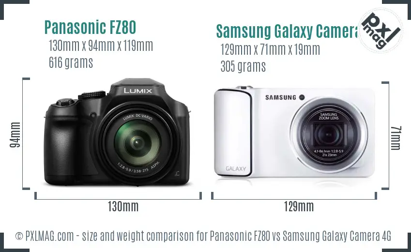 Panasonic FZ80 vs Samsung Galaxy Camera 4G size comparison