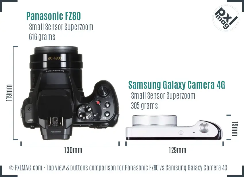 Panasonic FZ80 vs Samsung Galaxy Camera 4G top view buttons comparison
