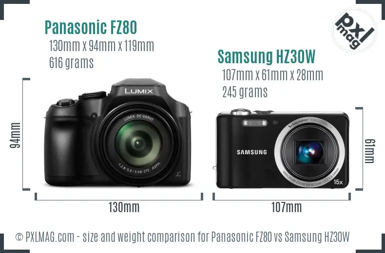 Panasonic FZ80 vs Samsung HZ30W size comparison