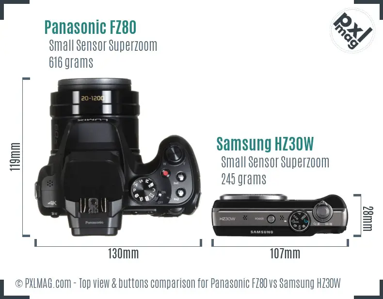 Panasonic FZ80 vs Samsung HZ30W top view buttons comparison
