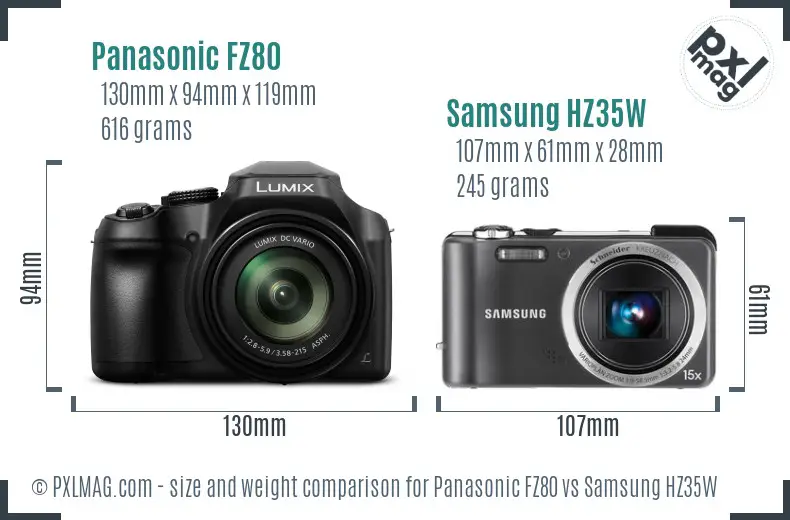 Panasonic FZ80 vs Samsung HZ35W size comparison