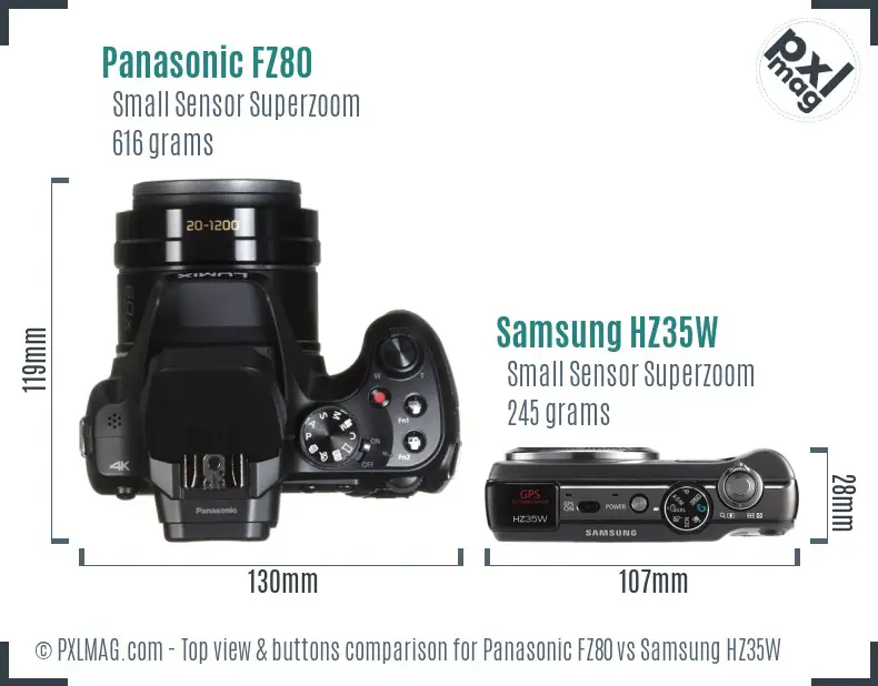 Panasonic FZ80 vs Samsung HZ35W top view buttons comparison