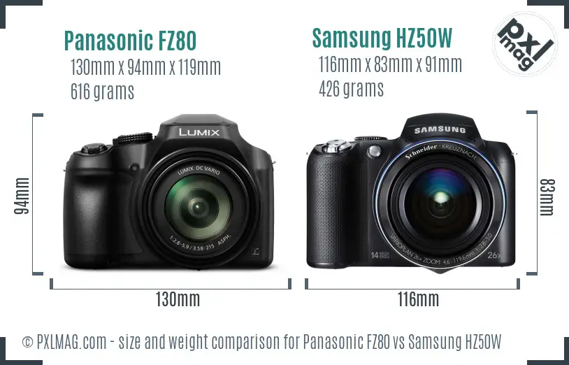 Panasonic FZ80 vs Samsung HZ50W size comparison