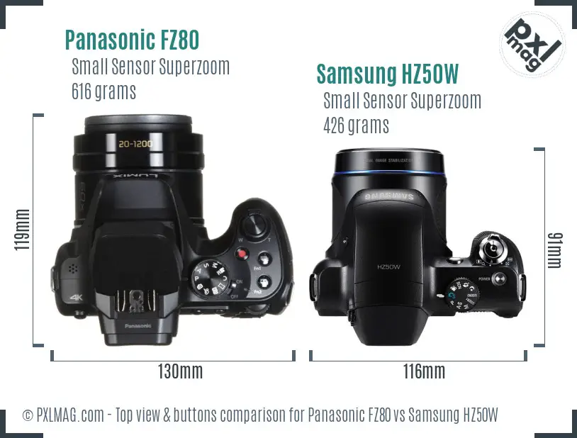 Panasonic FZ80 vs Samsung HZ50W top view buttons comparison