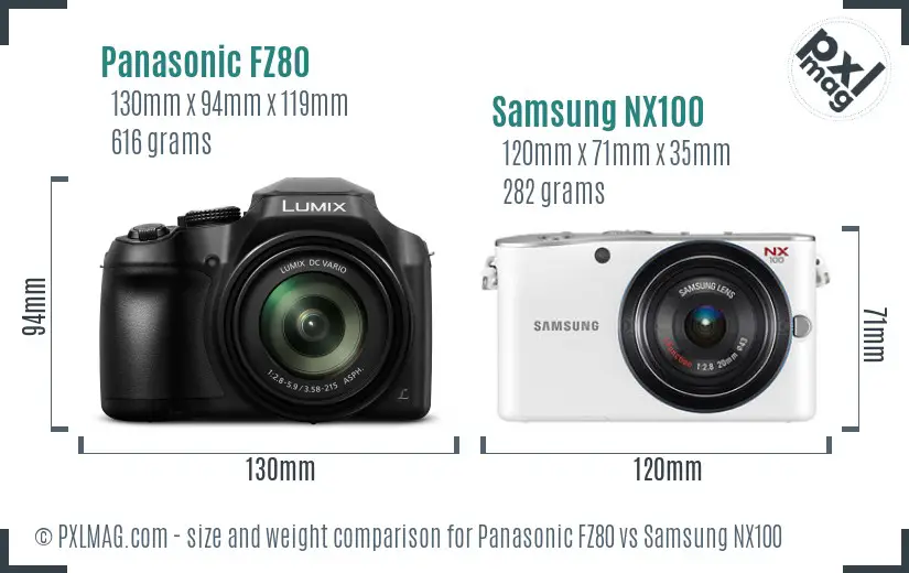 Panasonic FZ80 vs Samsung NX100 size comparison