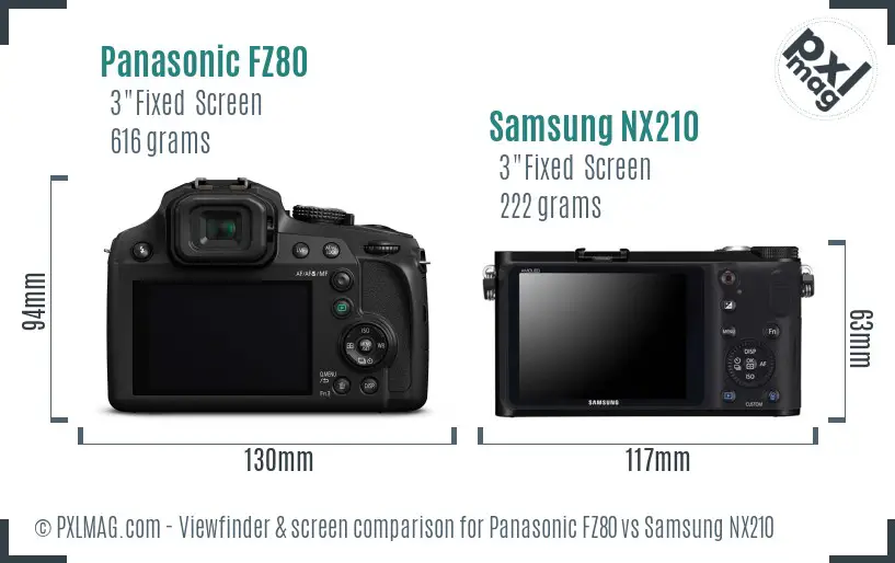 Panasonic FZ80 vs Samsung NX210 Screen and Viewfinder comparison