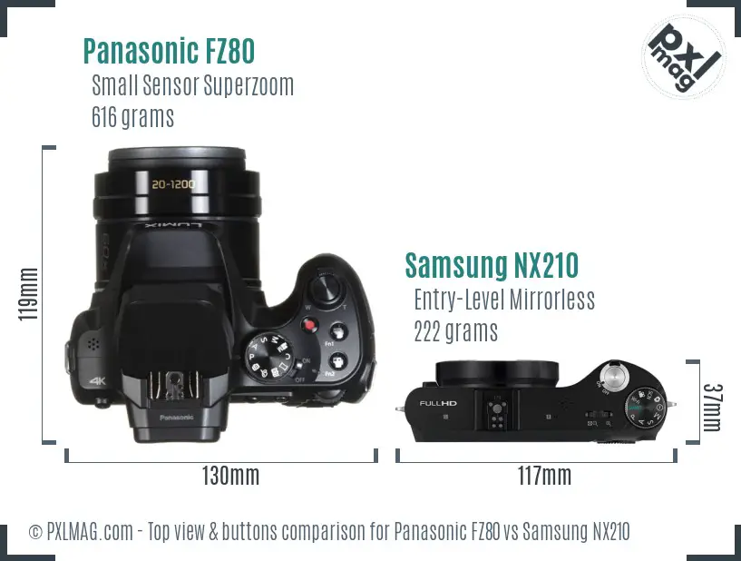 Panasonic FZ80 vs Samsung NX210 top view buttons comparison