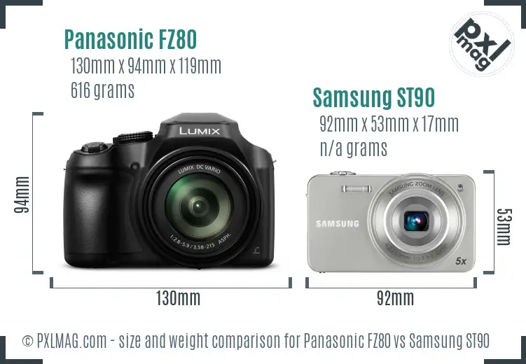 Panasonic FZ80 vs Samsung ST90 size comparison