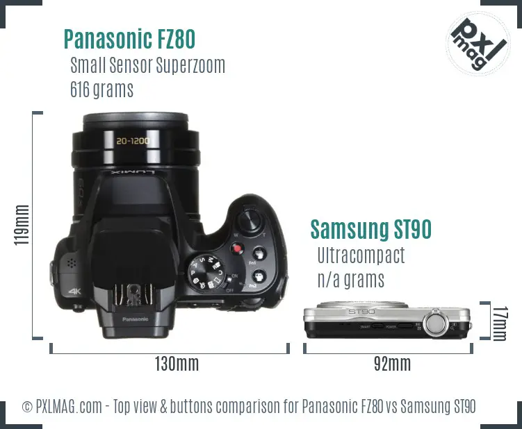 Panasonic FZ80 vs Samsung ST90 top view buttons comparison
