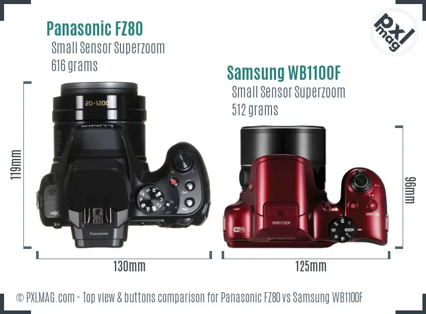 Panasonic FZ80 vs Samsung WB1100F top view buttons comparison