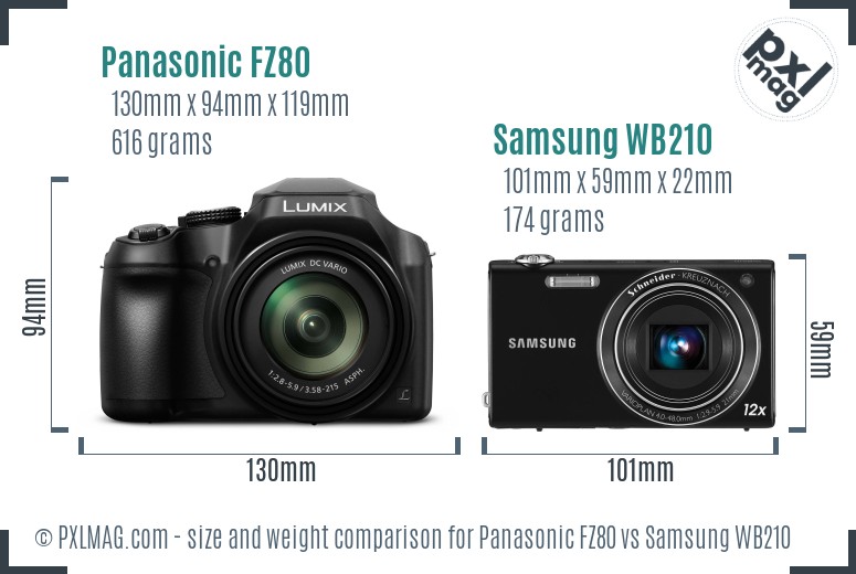 Panasonic FZ80 vs Samsung WB210 size comparison Panasonic FZ80 vs Samsung WB210 size comparison