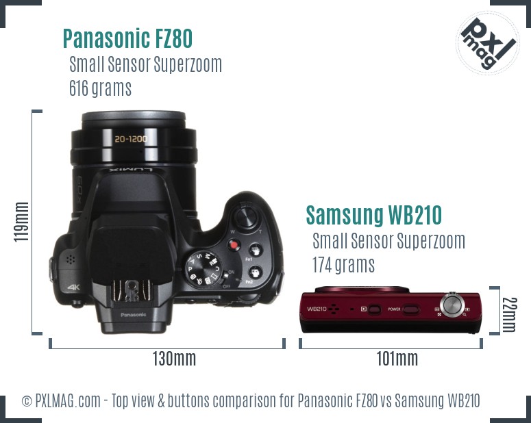 Panasonic FZ80 vs Samsung WB210 top view buttons comparison