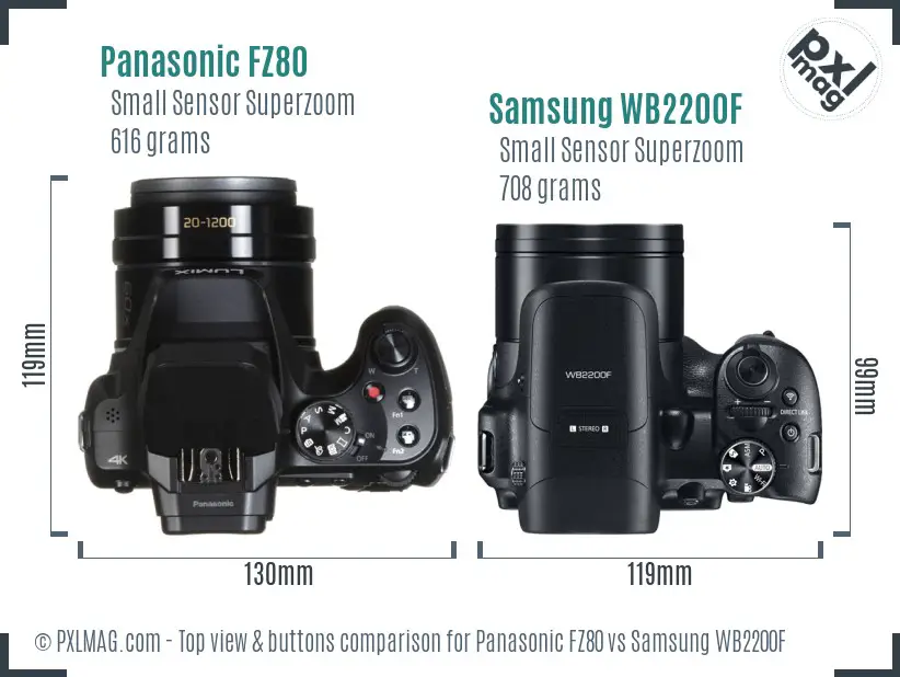 Panasonic FZ80 vs Samsung WB2200F top view buttons comparison
