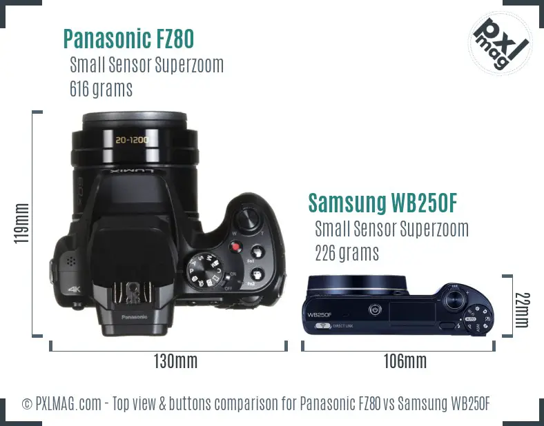 Panasonic FZ80 vs Samsung WB250F top view buttons comparison