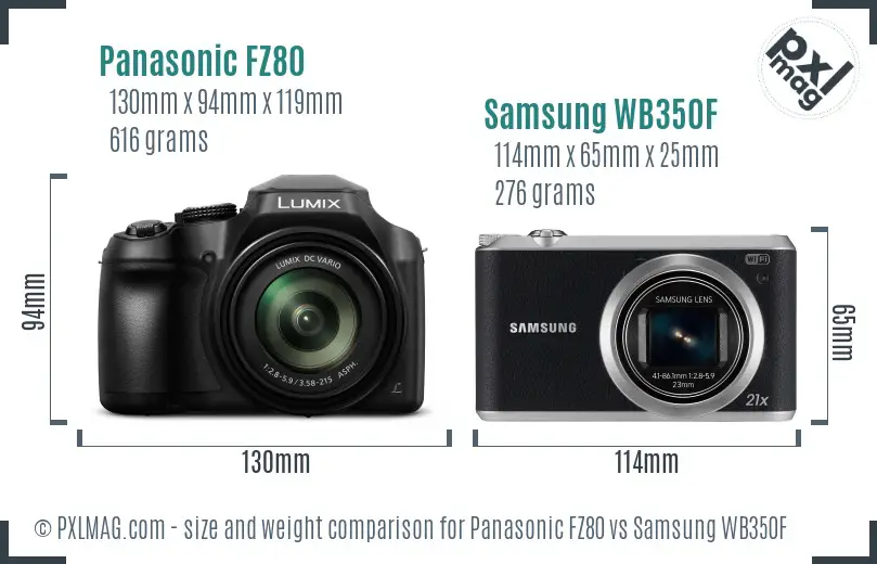 Panasonic FZ80 vs Samsung WB350F size comparison