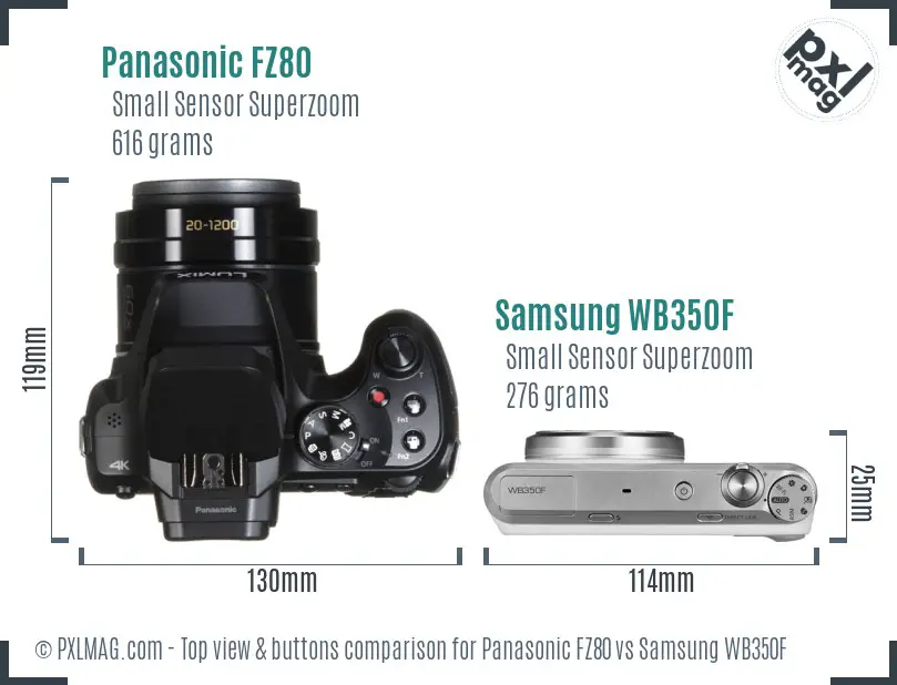 Panasonic FZ80 vs Samsung WB350F top view buttons comparison