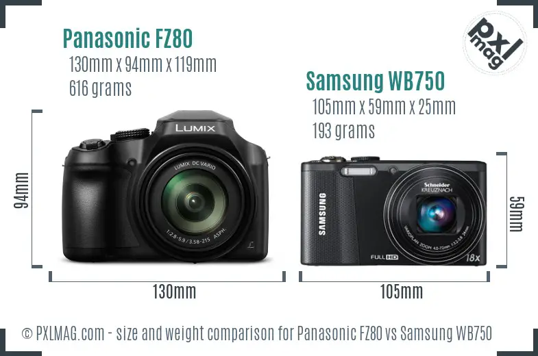 Panasonic FZ80 vs Samsung WB750 size comparison