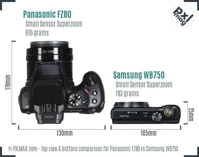 Panasonic FZ80 vs Samsung WB750 top view buttons comparison
