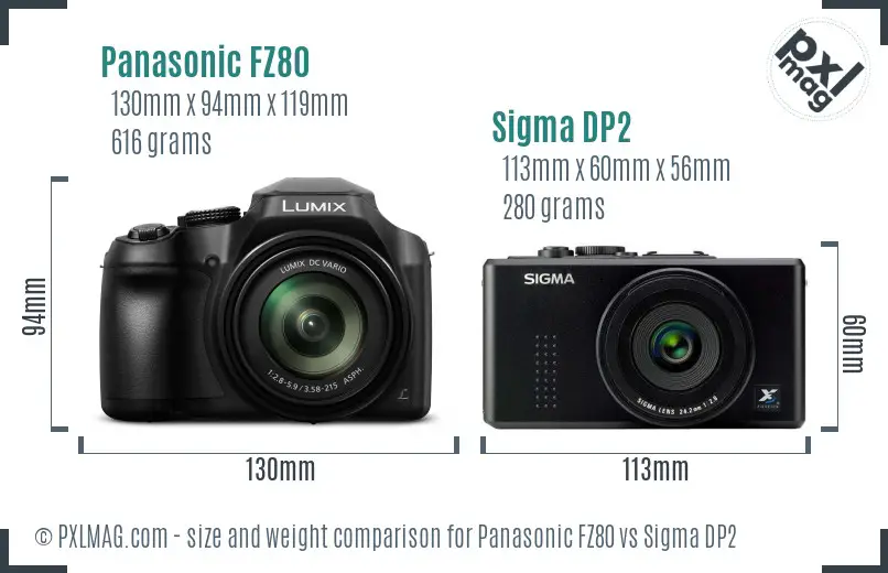 Panasonic FZ80 vs Sigma DP2 size comparison