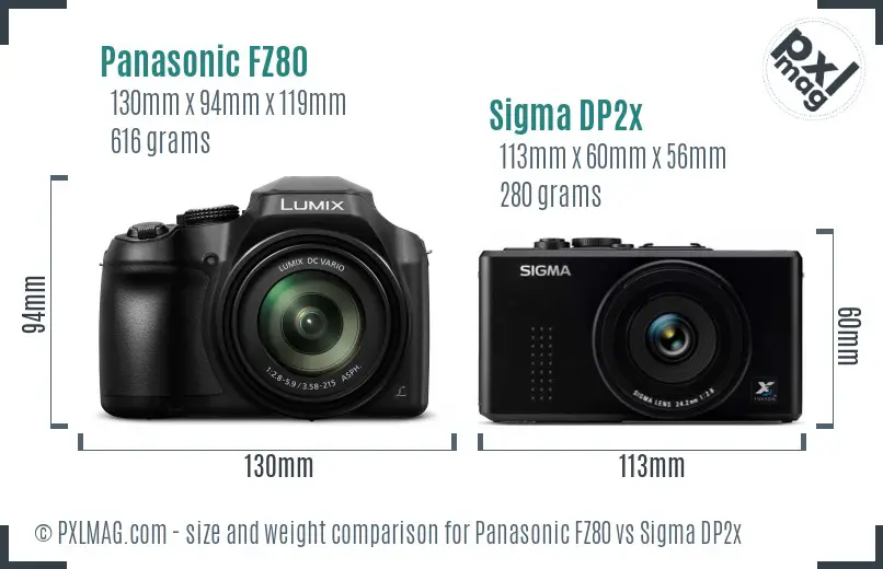 Panasonic FZ80 vs Sigma DP2x size comparison
