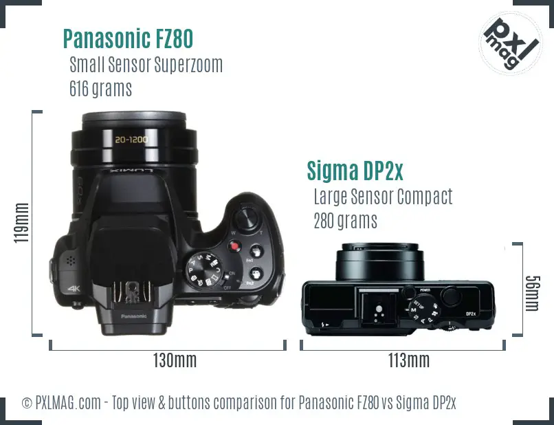Panasonic FZ80 vs Sigma DP2x top view buttons comparison