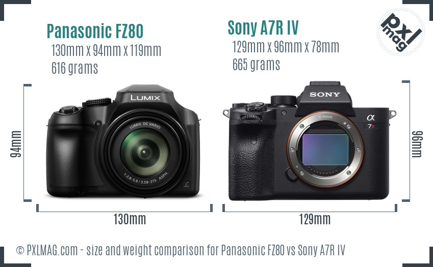 Panasonic FZ80 vs Sony A7R IV size comparison