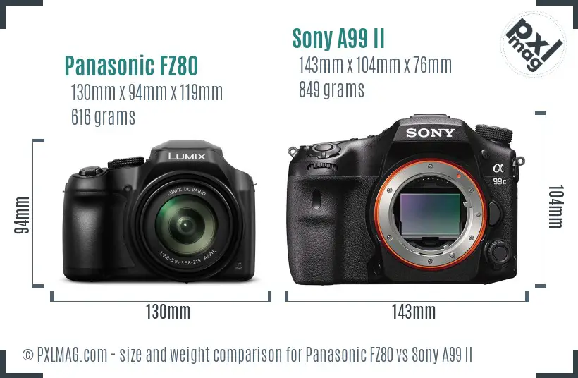 Panasonic FZ80 vs Sony A99 II size comparison Panasonic FZ80 vs Sony A99 II size comparison