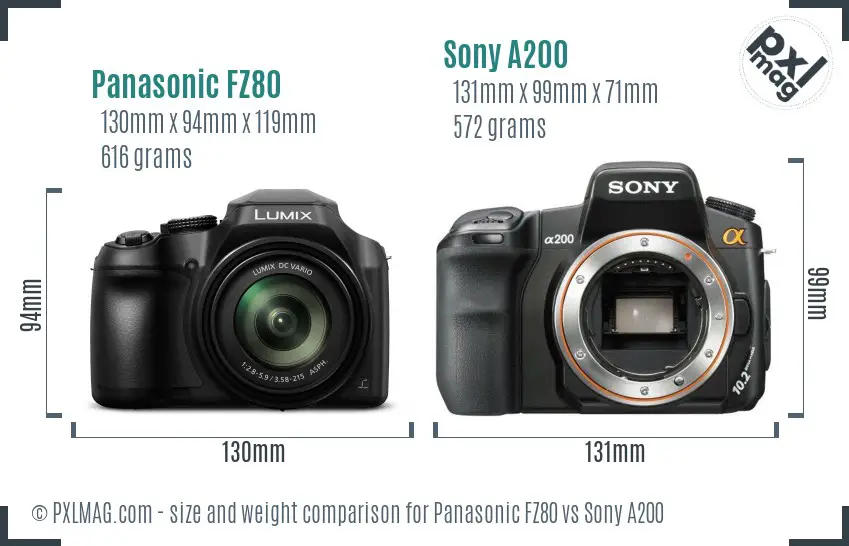 Panasonic FZ80 vs Sony A200 size comparison Panasonic FZ80 vs Sony A200 size comparison