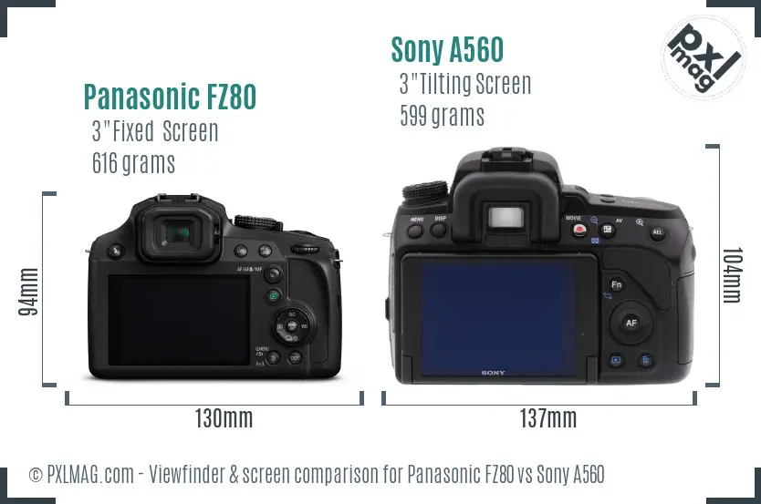 Panasonic FZ80 vs Sony A560 Screen and Viewfinder comparison