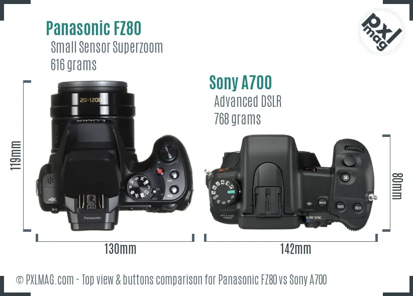 Panasonic FZ80 vs Sony A700 top view buttons comparison
