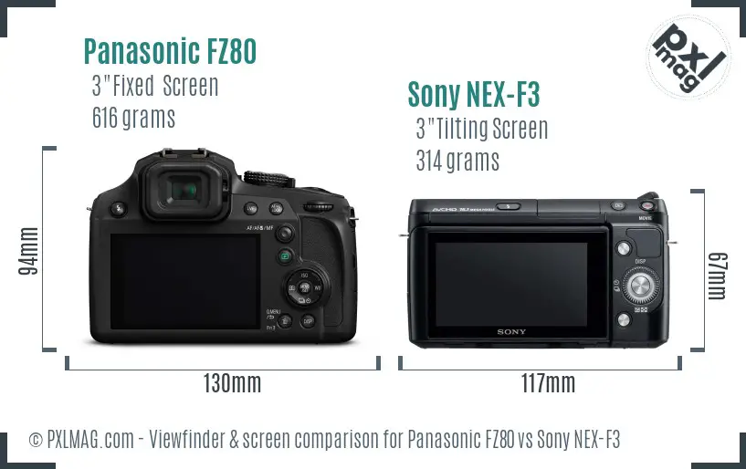 Panasonic FZ80 vs Sony NEX-F3 Screen and Viewfinder comparison Panasonic FZ80 vs Sony NEX-F3 Screen and Viewfinder comparison