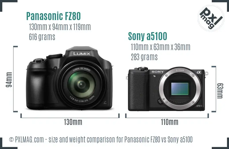 Panasonic FZ80 vs Sony a5100 size comparison