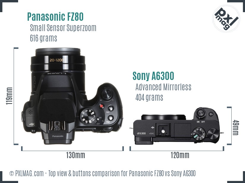 Panasonic FZ80 vs Sony A6300 top view buttons comparison