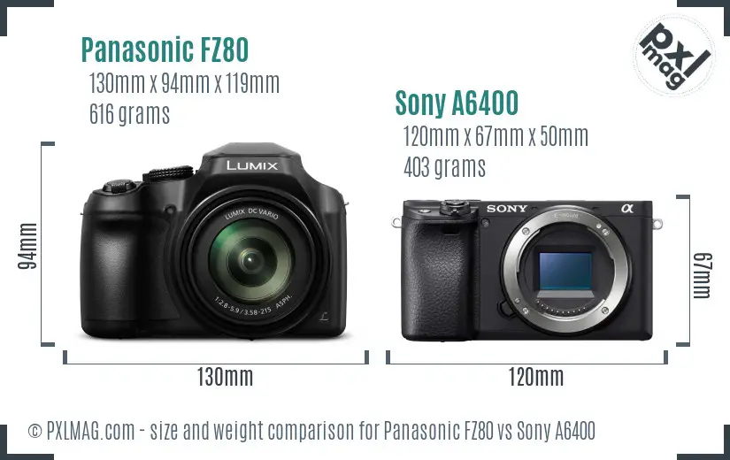 Panasonic FZ80 vs Sony A6400 size comparison Panasonic FZ80 vs Sony A6400 size comparison