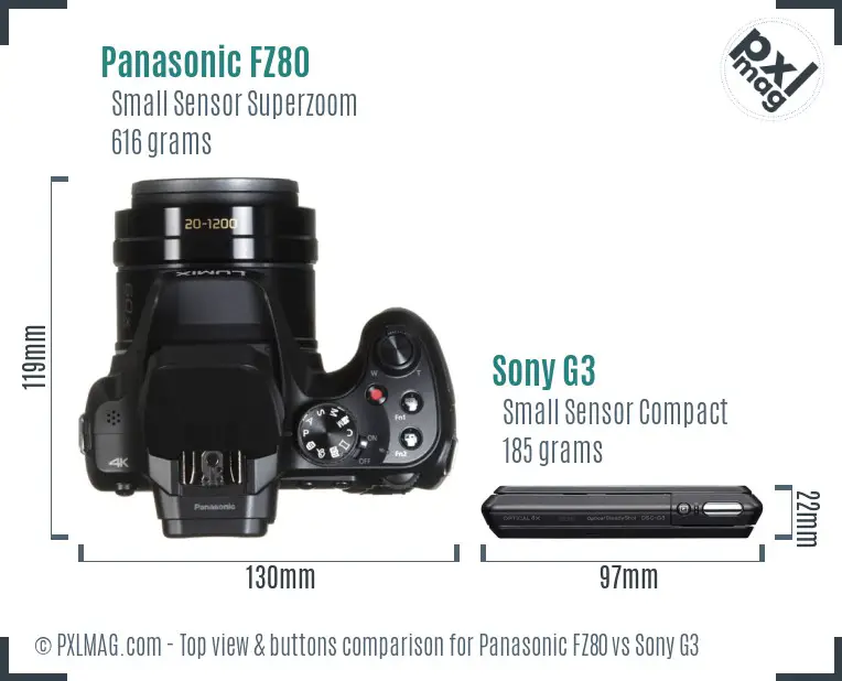 Panasonic FZ80 vs Sony G3 top view buttons comparison
