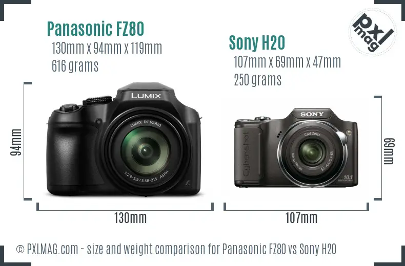 Panasonic FZ80 vs Sony H20 size comparison