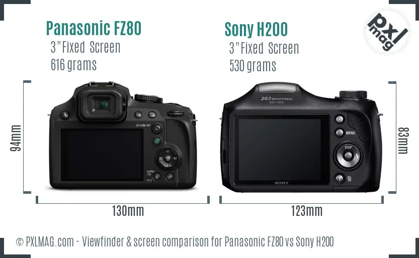Panasonic FZ80 vs Sony H200 Screen and Viewfinder comparison