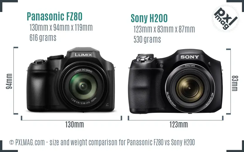 Panasonic FZ80 vs Sony H200 size comparison