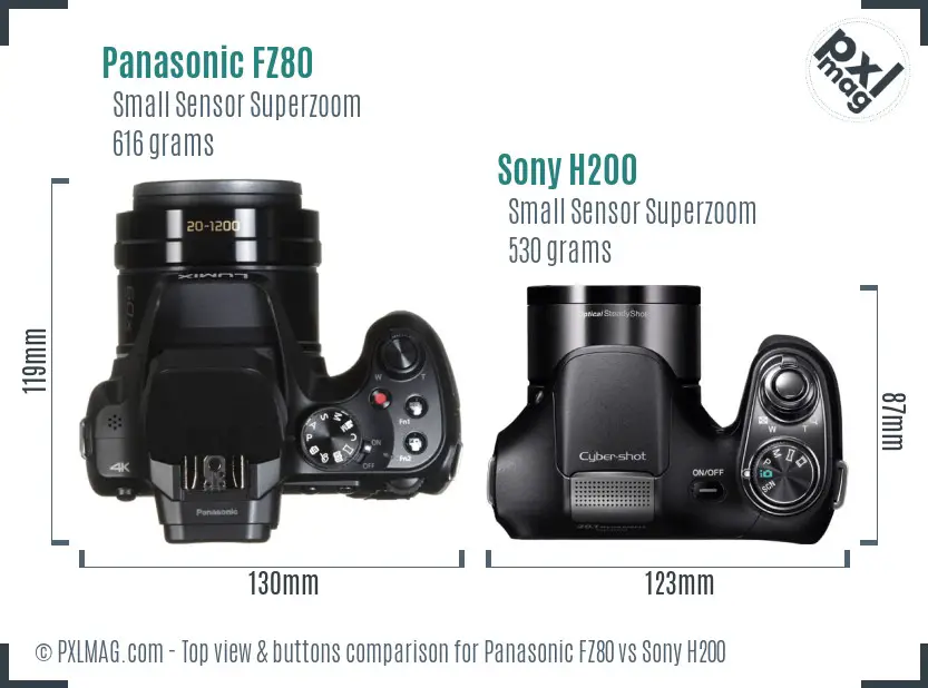 Panasonic FZ80 vs Sony H200 top view buttons comparison